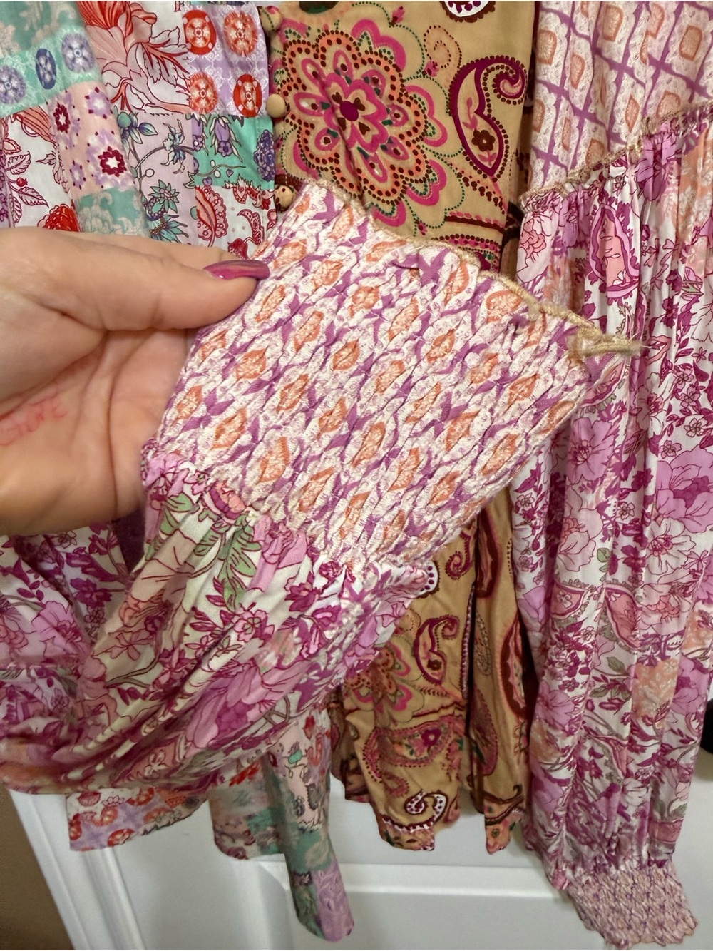H160 New Oli & Hali XL ptp 23 Boho Patchwork Long-Sleeve Top in Pink Floral - Picture 3 of 10